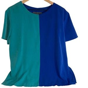 Norton McNaughton Vintage Blue & Turquoise Color Block Top Womens Petite Size 10
